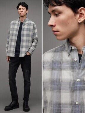 Allsaints Men's Plaid Corduroy Galdana Ramskull Long Sleeve Button Down Shirt